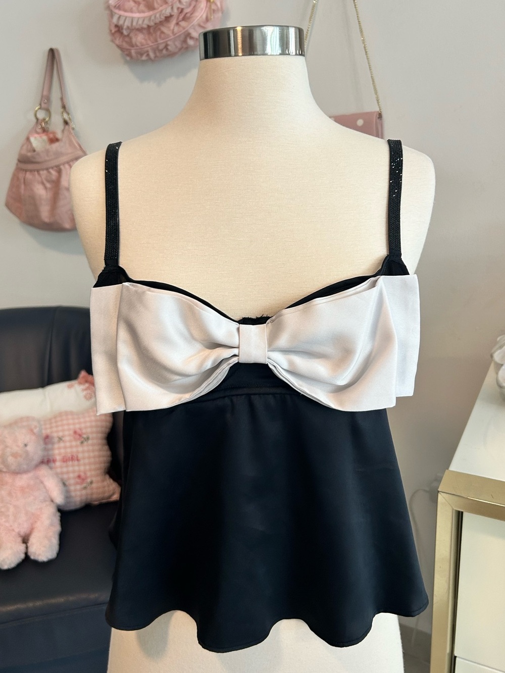 Victoria’s Secret Black Satin Camisole with Bow